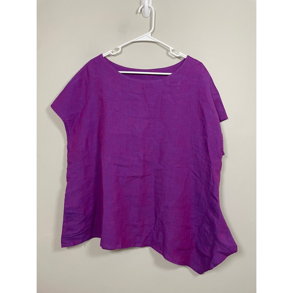 Bryn Walker Asymmetrical Purple Linen Top Size Large Lagenlook Boho Lightweight
